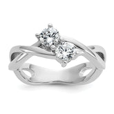 Cheryl M Sterling Silver Rhodium-plated Polished and Crisscross Two Stone CZ Ring